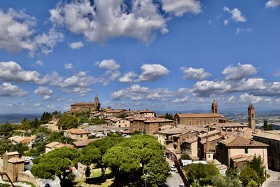 High angle view of townscape against sky