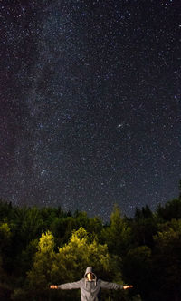 Scenic view of tree against star field at night