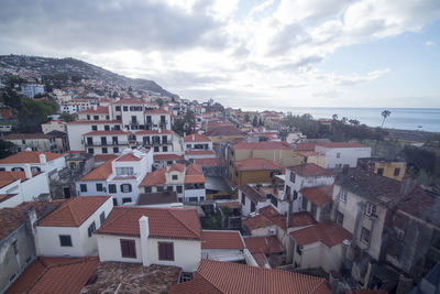 High angle view of townscape against sky