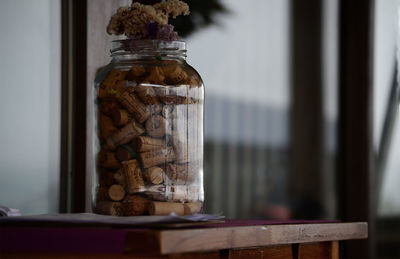 Close-up of jar on table