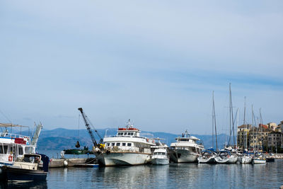 Beautiful view of corfu harbour marina, the port close to corfu old town. corfu island, greece.