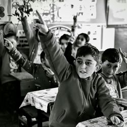 Woman looking at city street