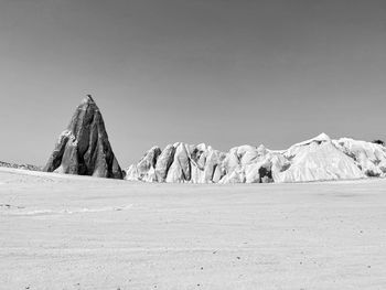 Scenic view of arid landscape against clear sky