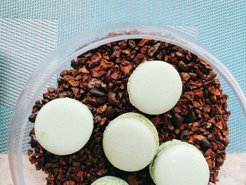 High angle view of coffee beans in container