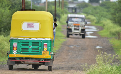 Yellow truck on road