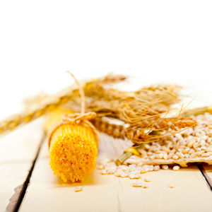 Close-up of wheat on cutting board