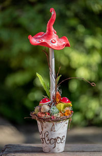 Close-up of red flower pot on table