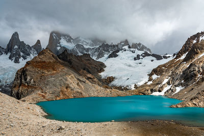 Scenic view of snowcapped mountains against sky