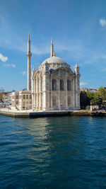 Beautiful ortakoy mosque from bosphorus straits in istanbul, turkey.
