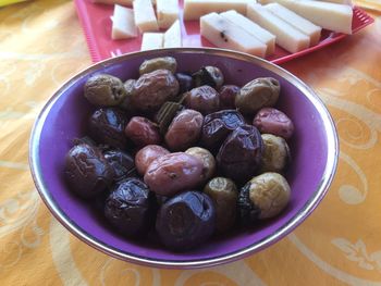 High angle view of meal served in bowl