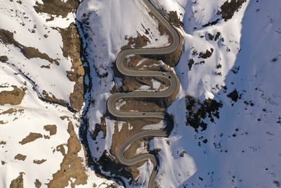 High angle view of snow covered landscape