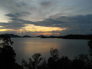 Scenic view of lake against sky during sunset