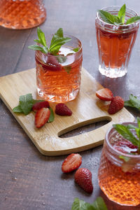 Close-up of fruits served on table