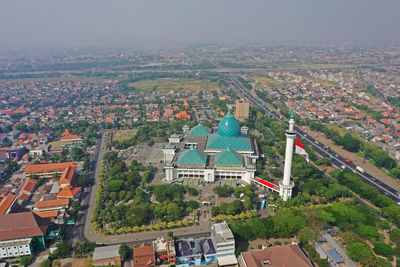 High angle view of buildings in city