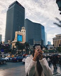 Low angle view of city against sky