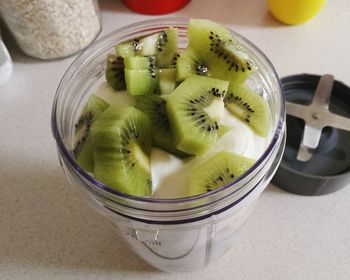 Close-up of kiwi in a blender