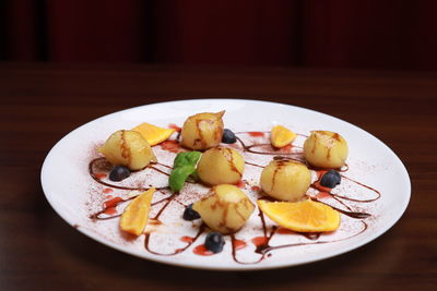 Close-up of food in plate on table