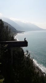 High angle view of bridge over sea against sky