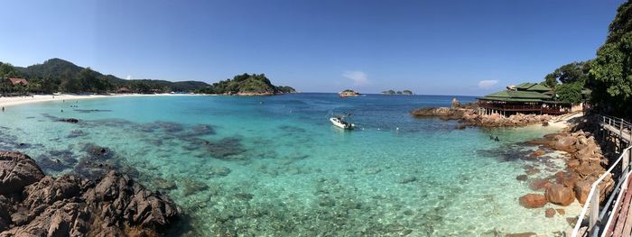Panoramic view of beach against blue sky