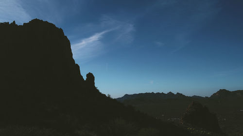 Low angle view of silhouette mountain against sky