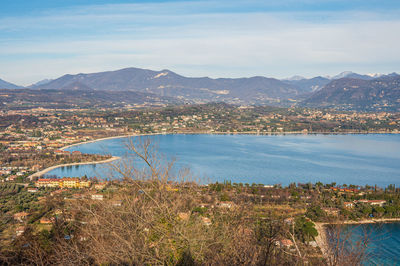 Aerial view of manerba in the lake garda