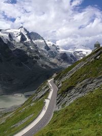 Scenic view of snowcapped mountains against sky