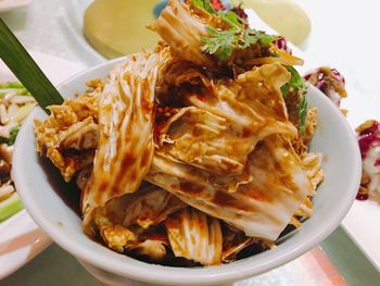 High angle view of meal served in plate