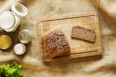 High angle view of breakfast on table