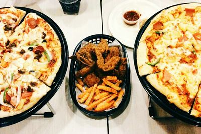 High angle view of food on table