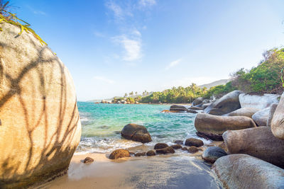 Scenic view of sea against clear sky