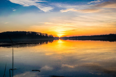 Scenic view of lake against sky during sunset