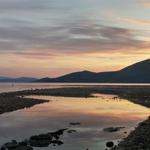 Scenic view of lake at sunset