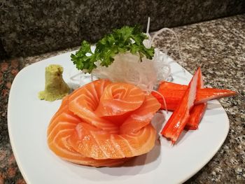 Close-up of sushi in plate