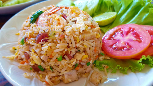 High angle view of meal served in plate