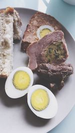 High angle view of breakfast served in plate