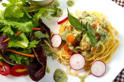 High angle view of meal served in plate