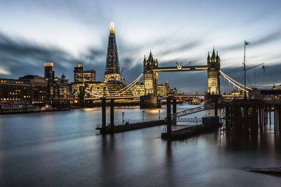 View of bridge over river against cloudy sky