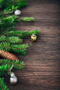 High angle view of christmas decorations on table