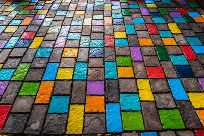 High angle view of colorful footpath