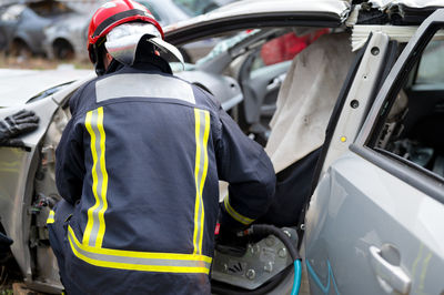 Rear view of people in car