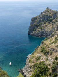 High angle view of sea and mountains