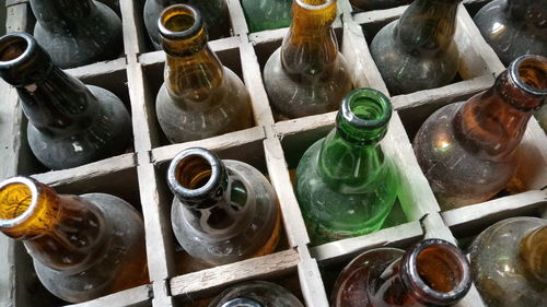 High angle view of bottles