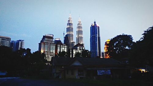 Low angle view of modern buildings against sky