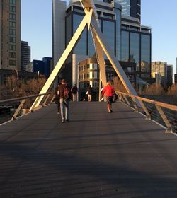 Woman walking on city street