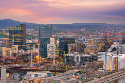 High angle view of cityscape against sky