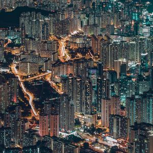 Aerial view of illuminated city at night