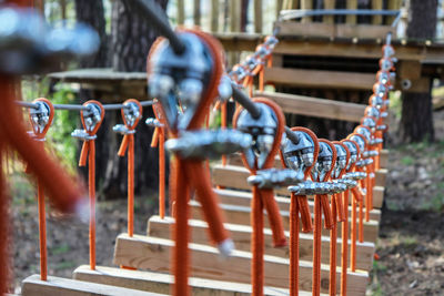 Close-up of rusty metallic structure in playground