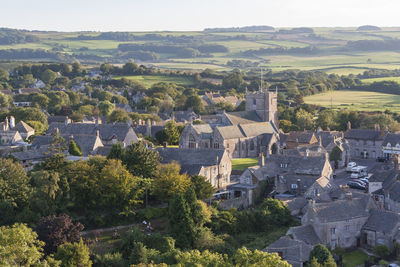 High angle view of townscape against sky