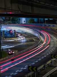 Light trails on road at night