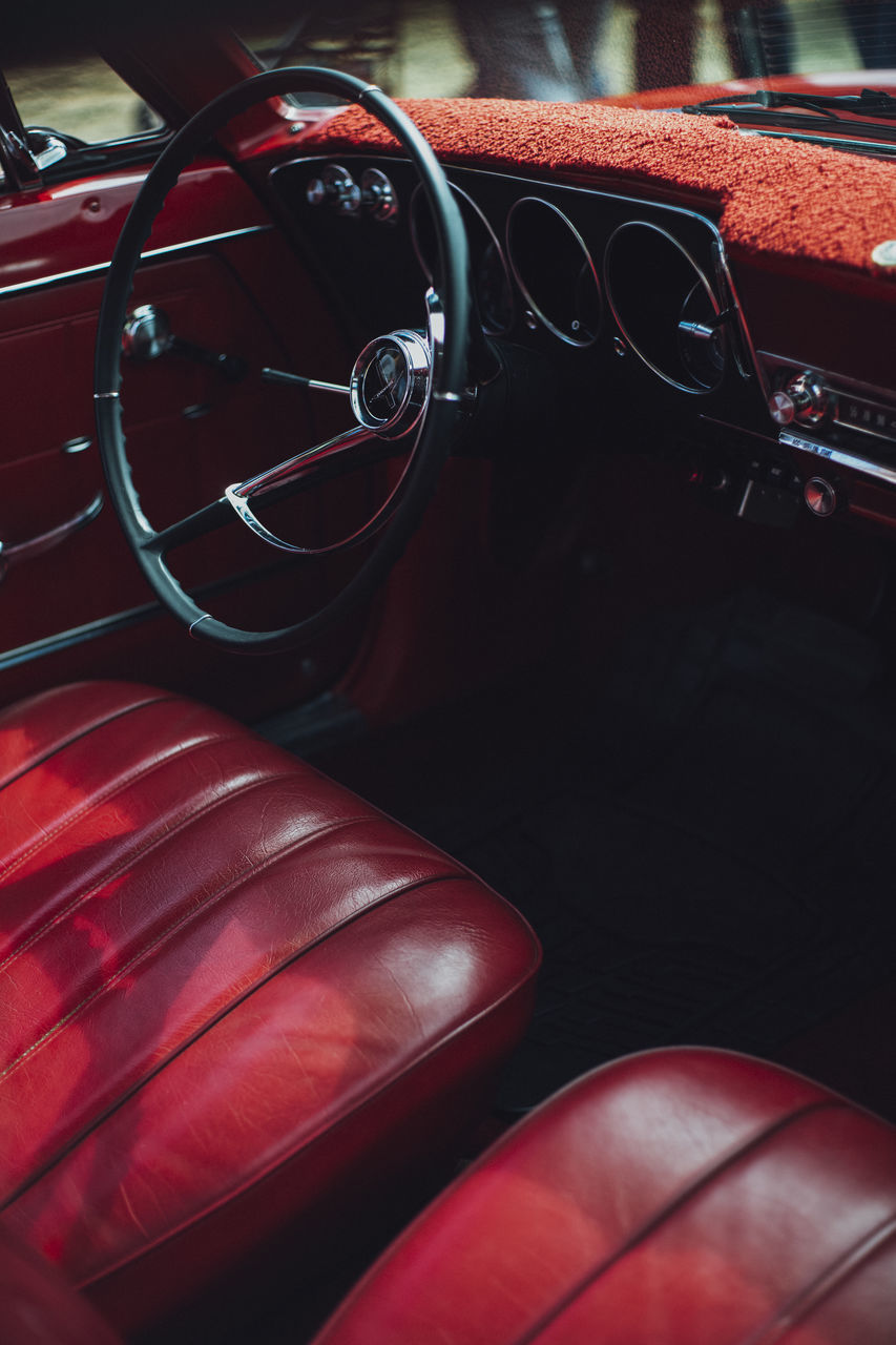 HIGH ANGLE VIEW OF RED VINTAGE CAR